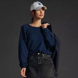 Pilcro Ruffled Raglan Thermal Top Navy size Medium Long Sleeve